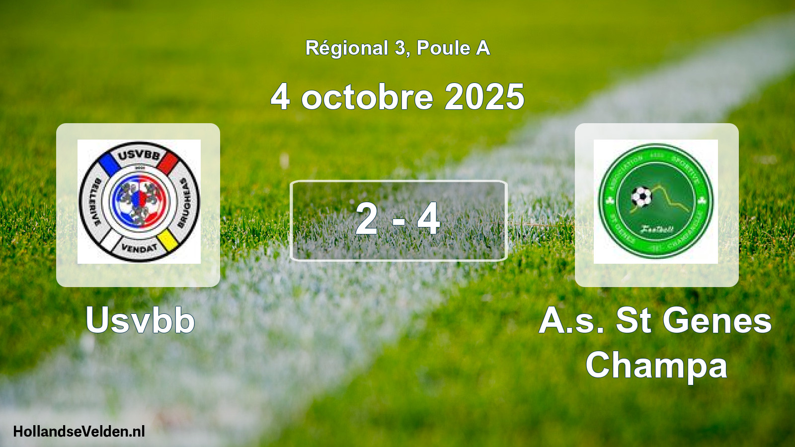 Total number of matches played: Usvbb - A.s. St Genes Champa 2 - 4 (4 October 2025)