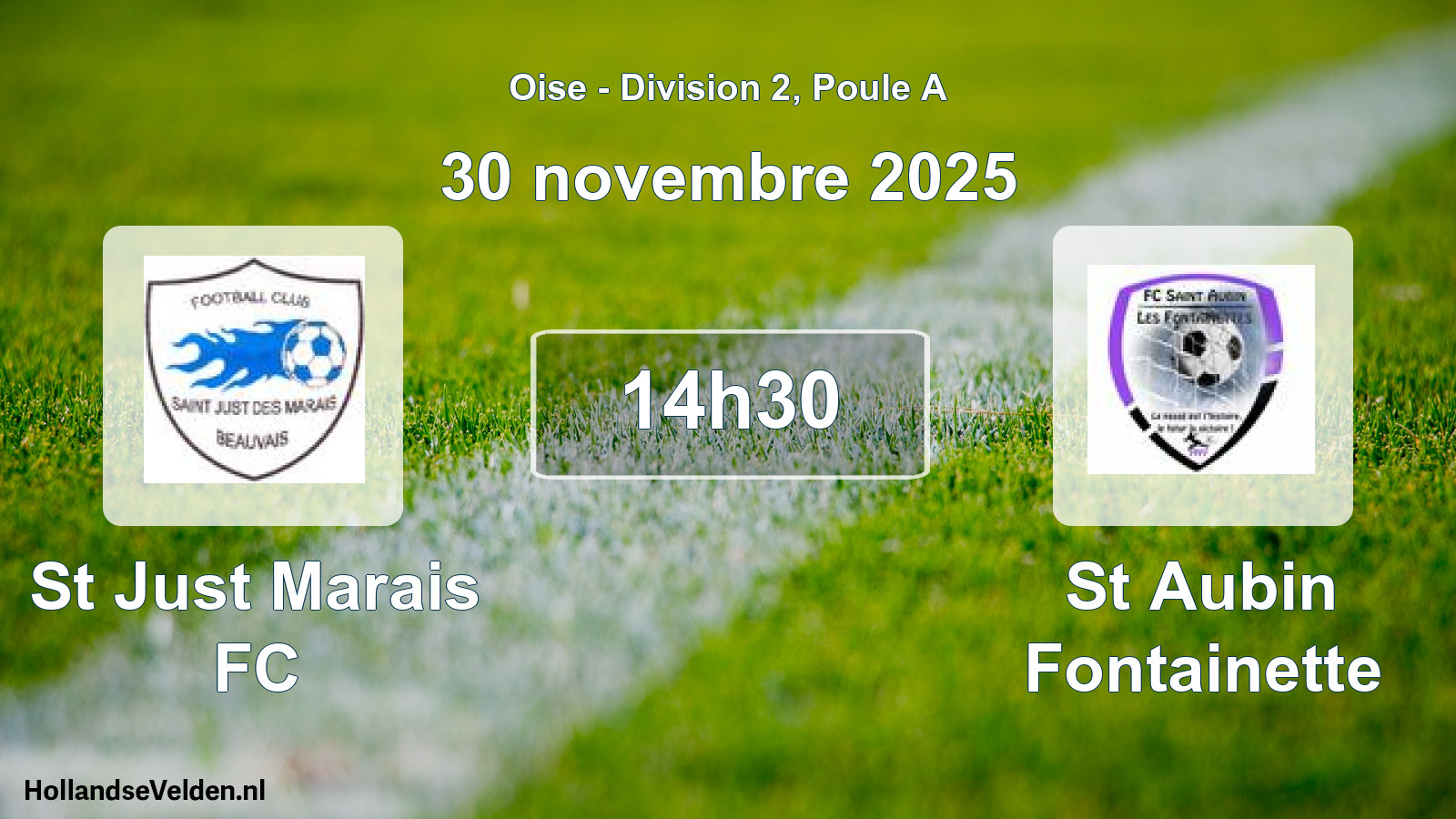 Match programmé: St Just Marais FC - St Aubin Fontainette (30 novembre 2025)