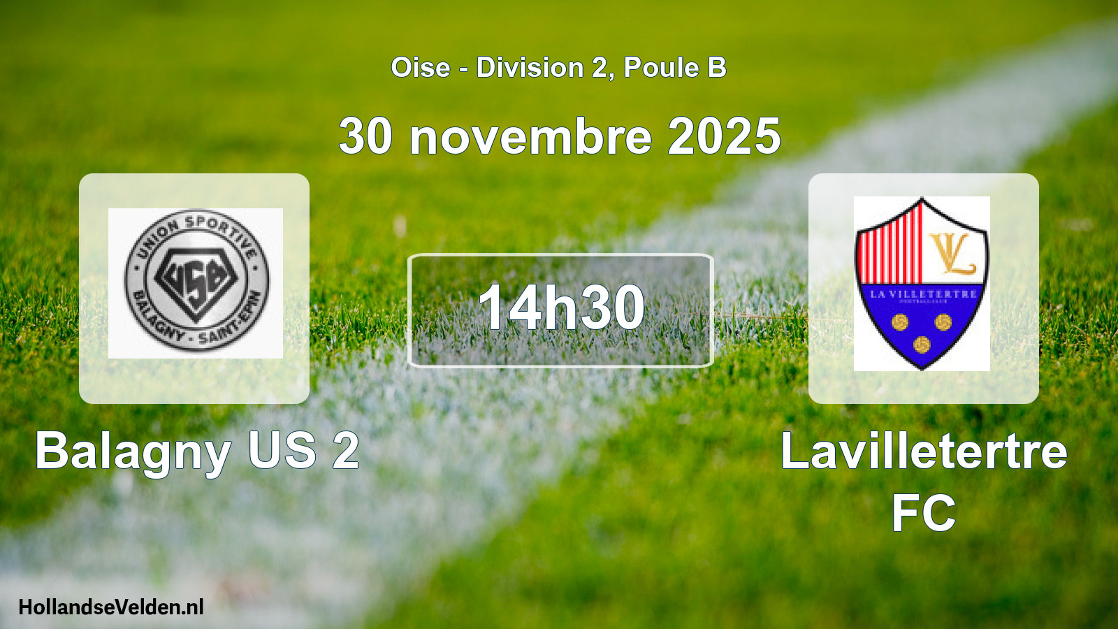 Match programmé: Balagny US 2 - Lavilletertre FC (30 novembre 2025)