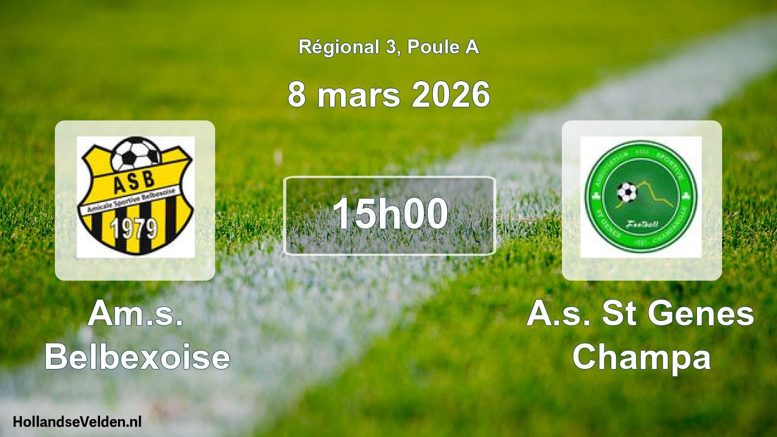 Geplande wedstrijd: Am.s. Belbexoise - A.s. St Genes Champa (8 maart 2026)