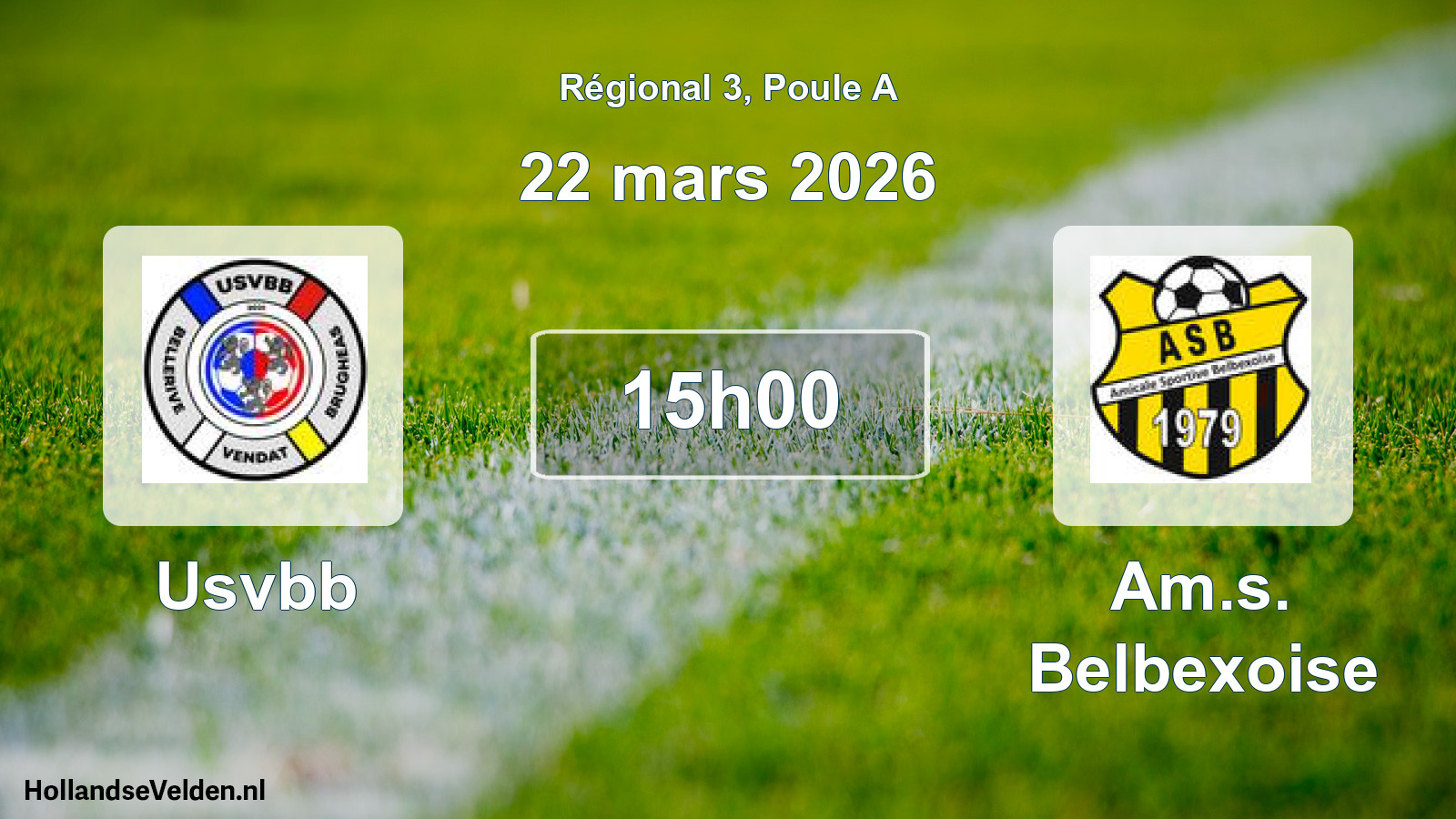 Geplande wedstrijd: Usvbb - Am.s. Belbexoise (22 maart 2026)