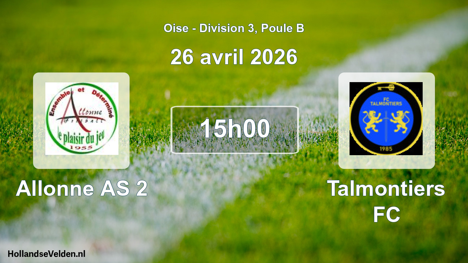 Match programmé: Allonne AS 2 - Talmontiers FC (26 avril 2026)