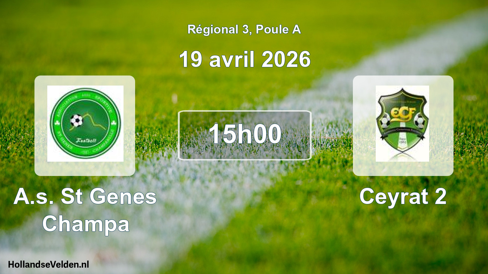 Geplande wedstrijd: A.s. St Genes Champa - Ceyrat 2 (19 april 2026)