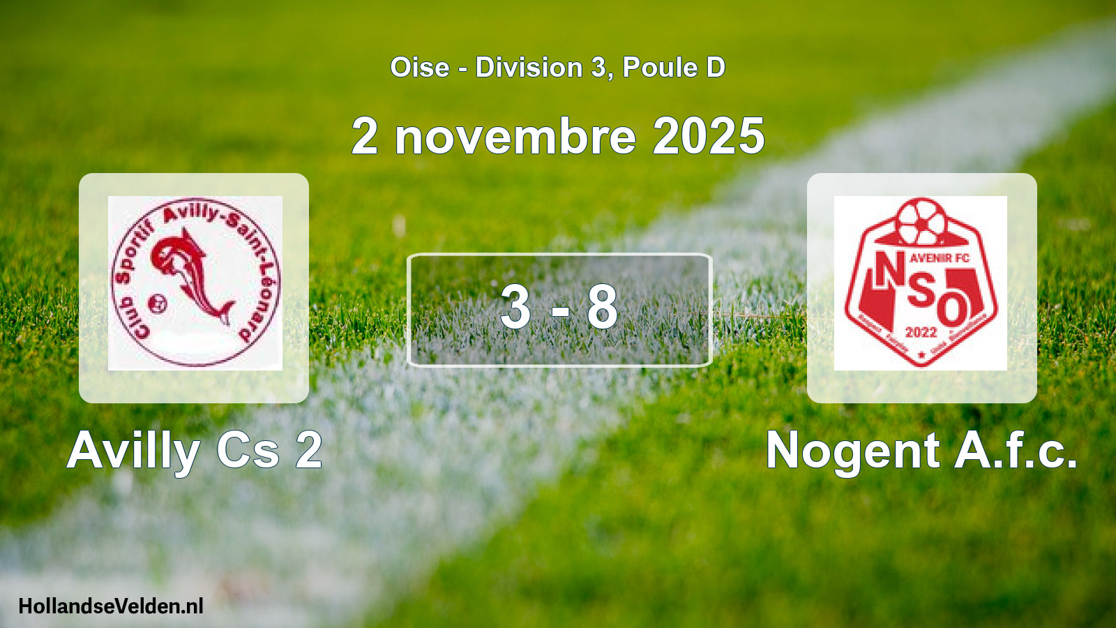 Match joué: Avilly Cs 2 - Nogent A.f.c. 3 - 8 (2 novembre 2025)