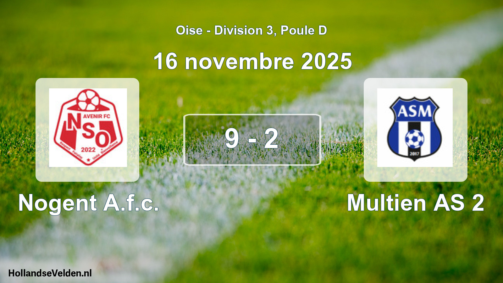 Match joué: Nogent A.f.c. - Multien AS 2 9 - 2 (16 novembre 2025)