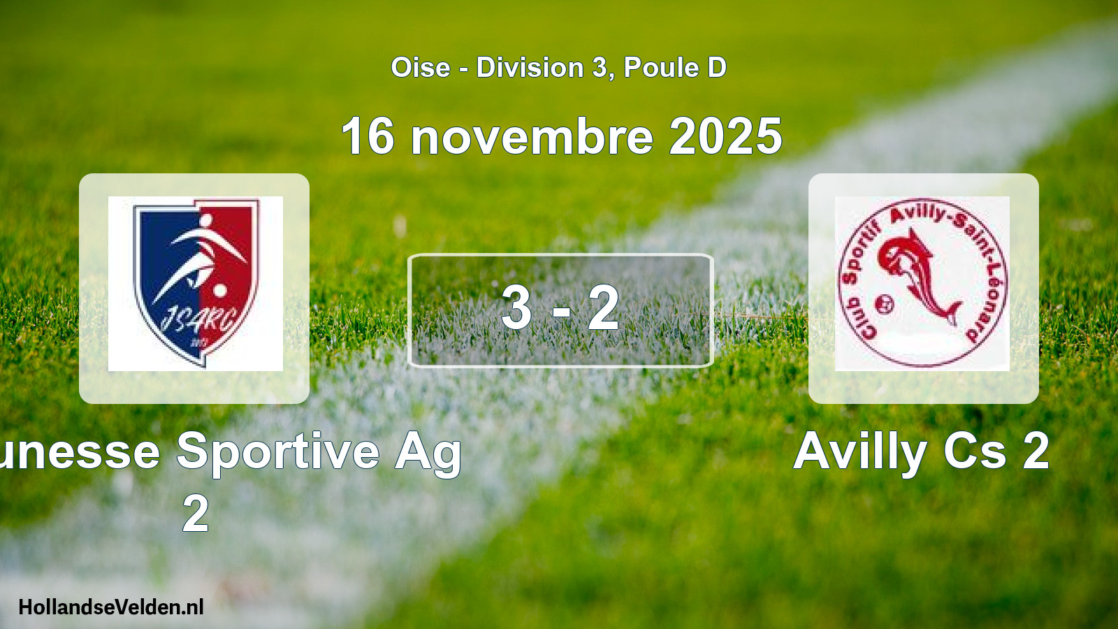 Match joué: Jeunesse Sportive Ag 2 - Avilly Cs 2 3 - 2 (16 novembre 2025)
