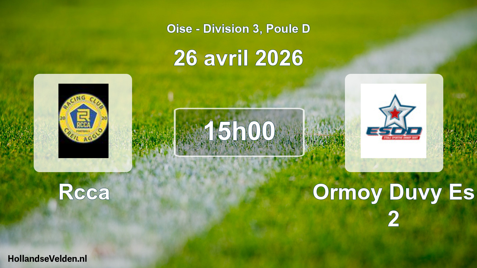Geplande wedstrijd: Rcca - Ormoy Duvy Es 2 (26 april 2026)