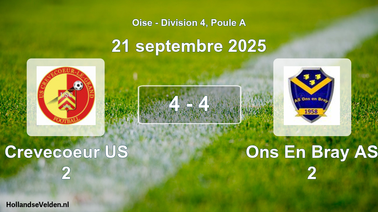 Gespeelde wedstrijd: Crevecoeur US 2 - Ons En Bray AS 2 4 - 4 (21 september 2025)