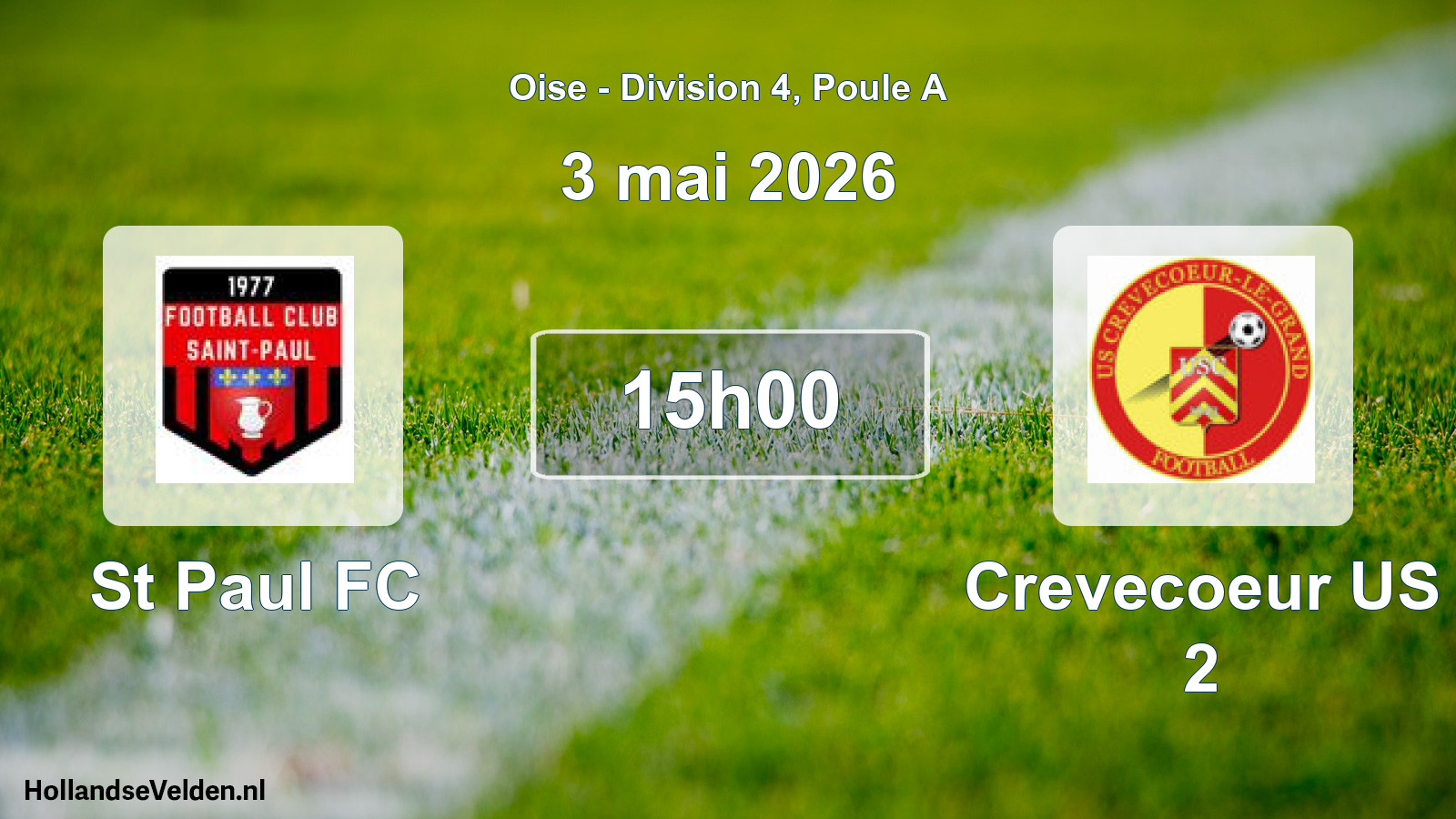 Geplande wedstrijd: St Paul FC - Crevecoeur US 2 (3 mei 2026)