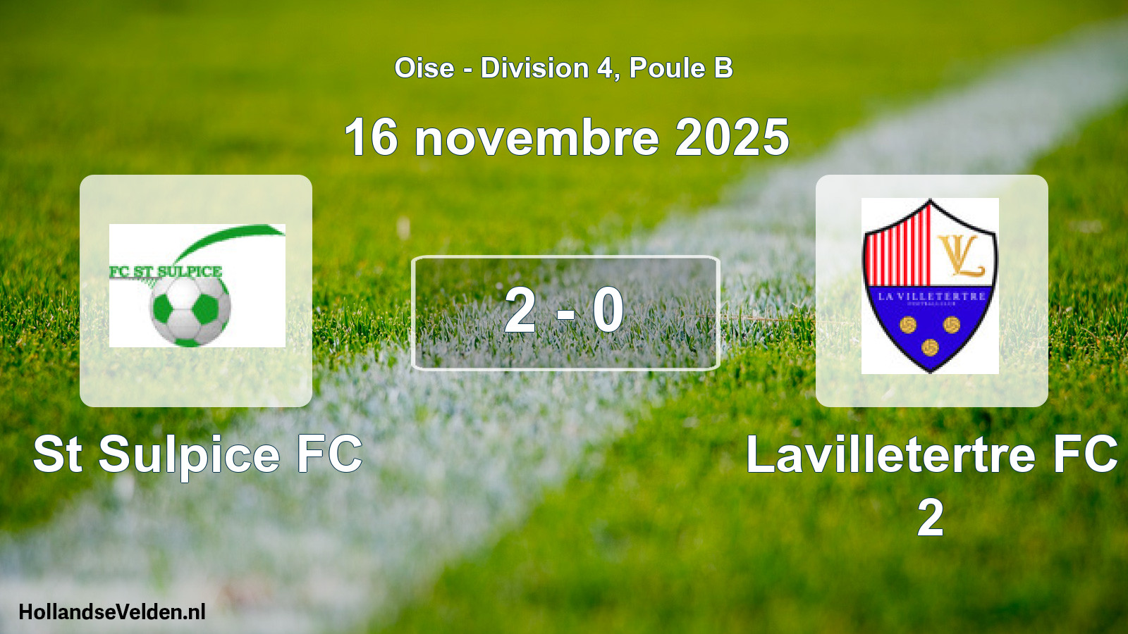 Match joué: St Sulpice FC - Lavilletertre FC 2 2 - 0 (16 novembre 2025)