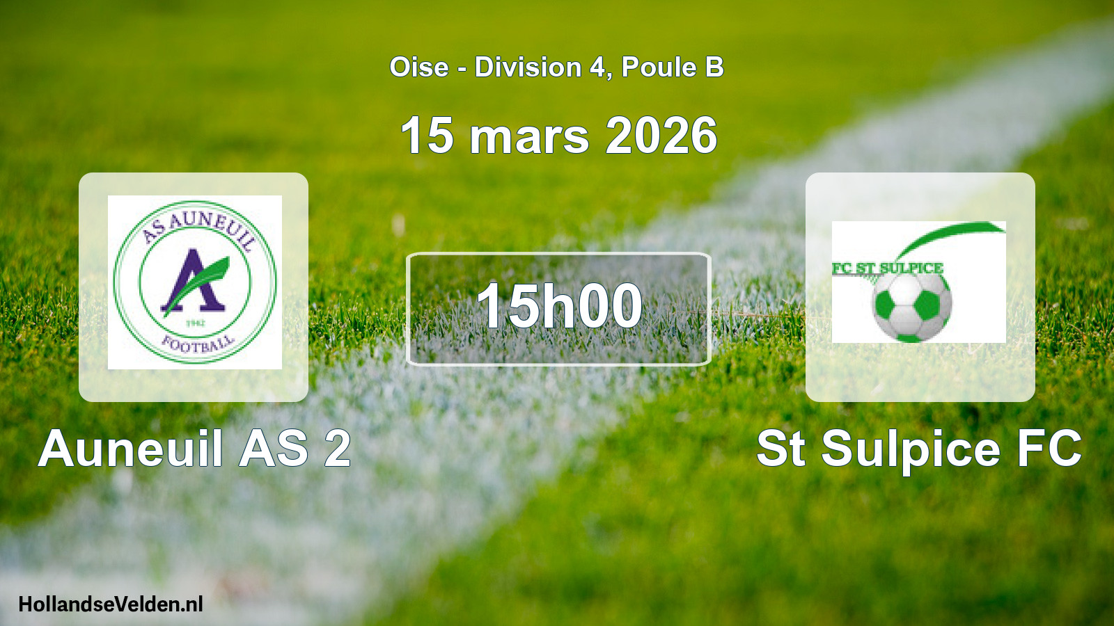 Match programmé: Auneuil AS 2 - St Sulpice FC (15 mars 2026)