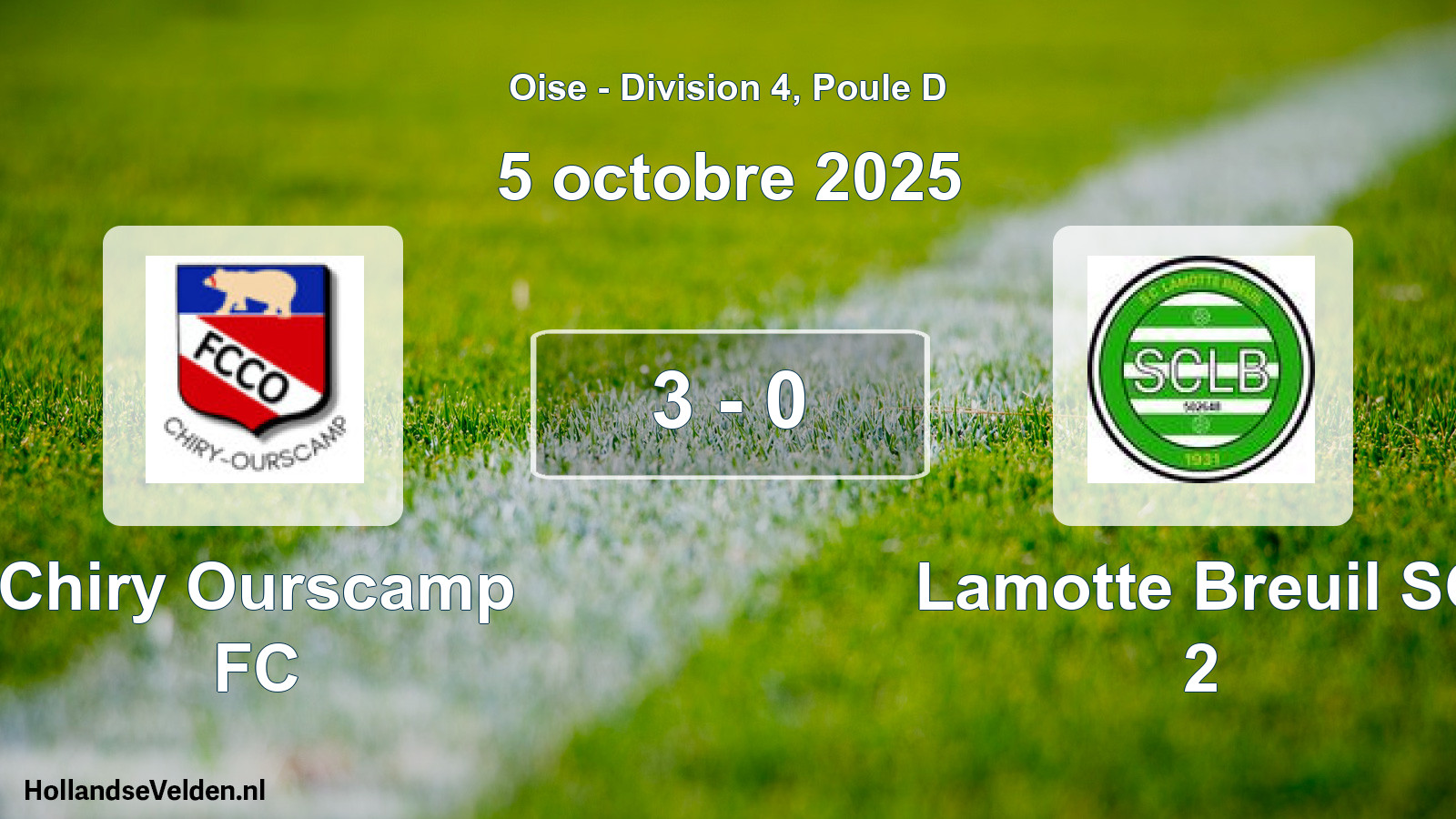 Gespeelde wedstrijd: Chiry Ourscamp FC - Lamotte Breuil SC 2 3 - 0 (5 oktober 2025)
