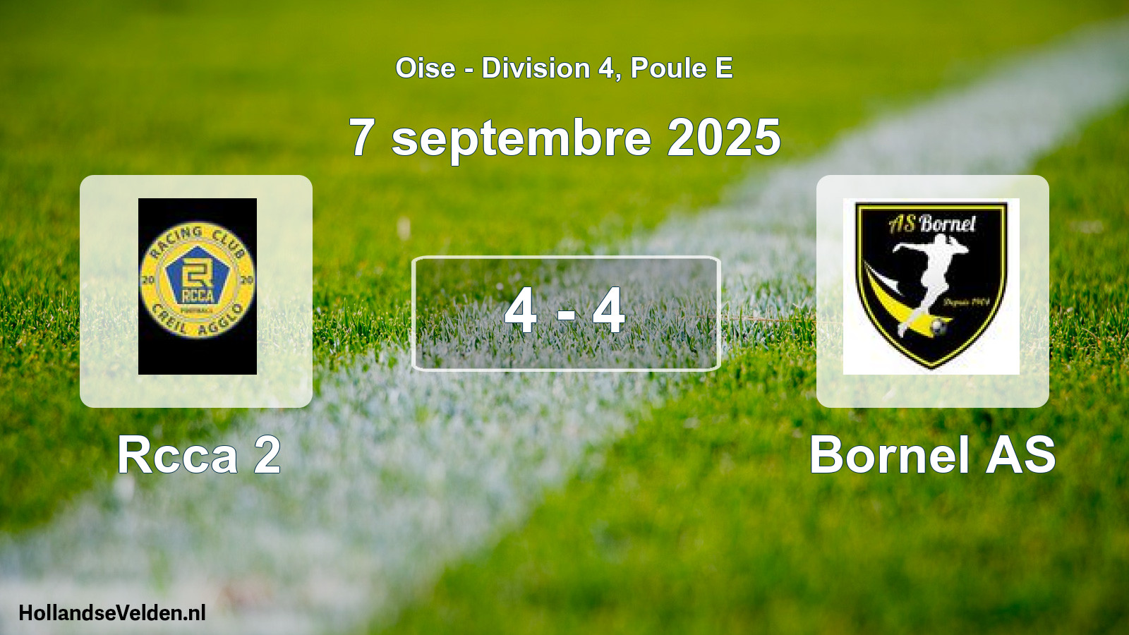 Gespeelde wedstrijd: Rcca 2 - Bornel AS 4 - 4 (7 september 2025)