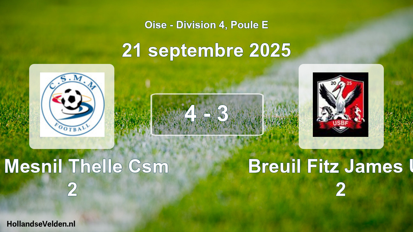 Total number of matches played: Le Mesnil Thelle Csm 2 - Breuil Fitz James US 2 4 - 3 (21 September 2025)