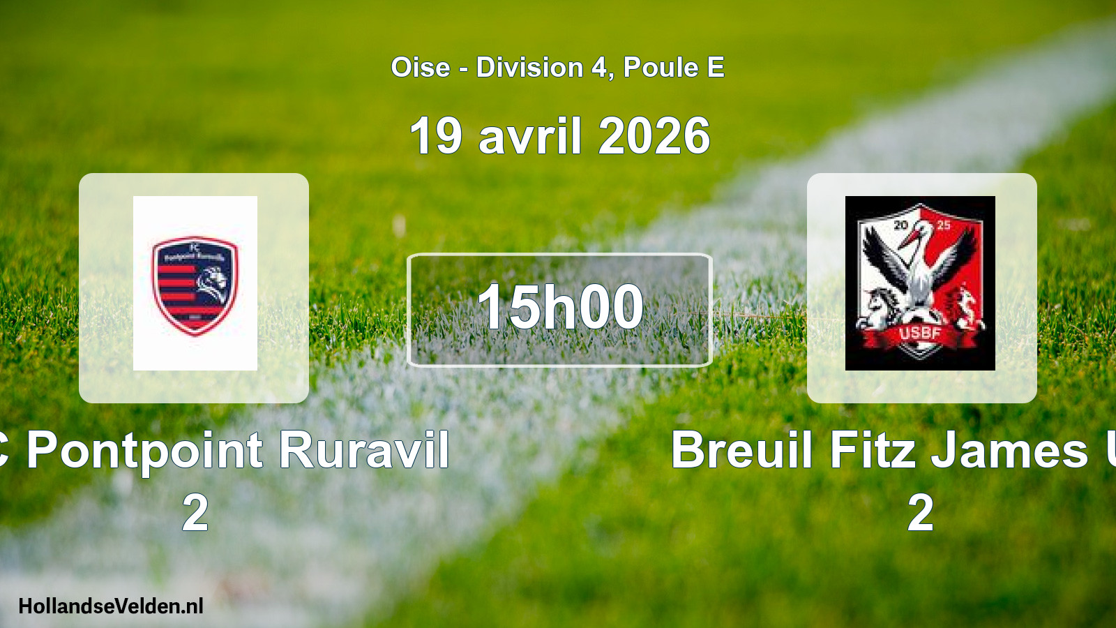Match programmé: FC Pontpoint Ruravil 2 - Breuil Fitz James US 2 (19 avril 2026)