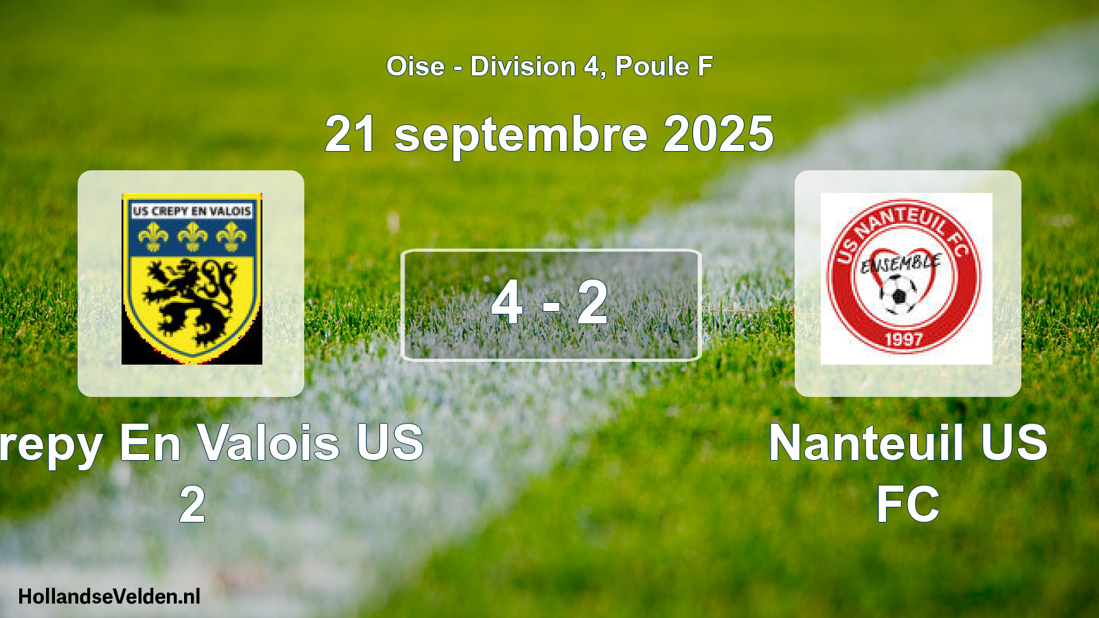 Total number of matches played: Crepy En Valois US 2 - Nanteuil US FC 4 - 2 (21 September 2025)