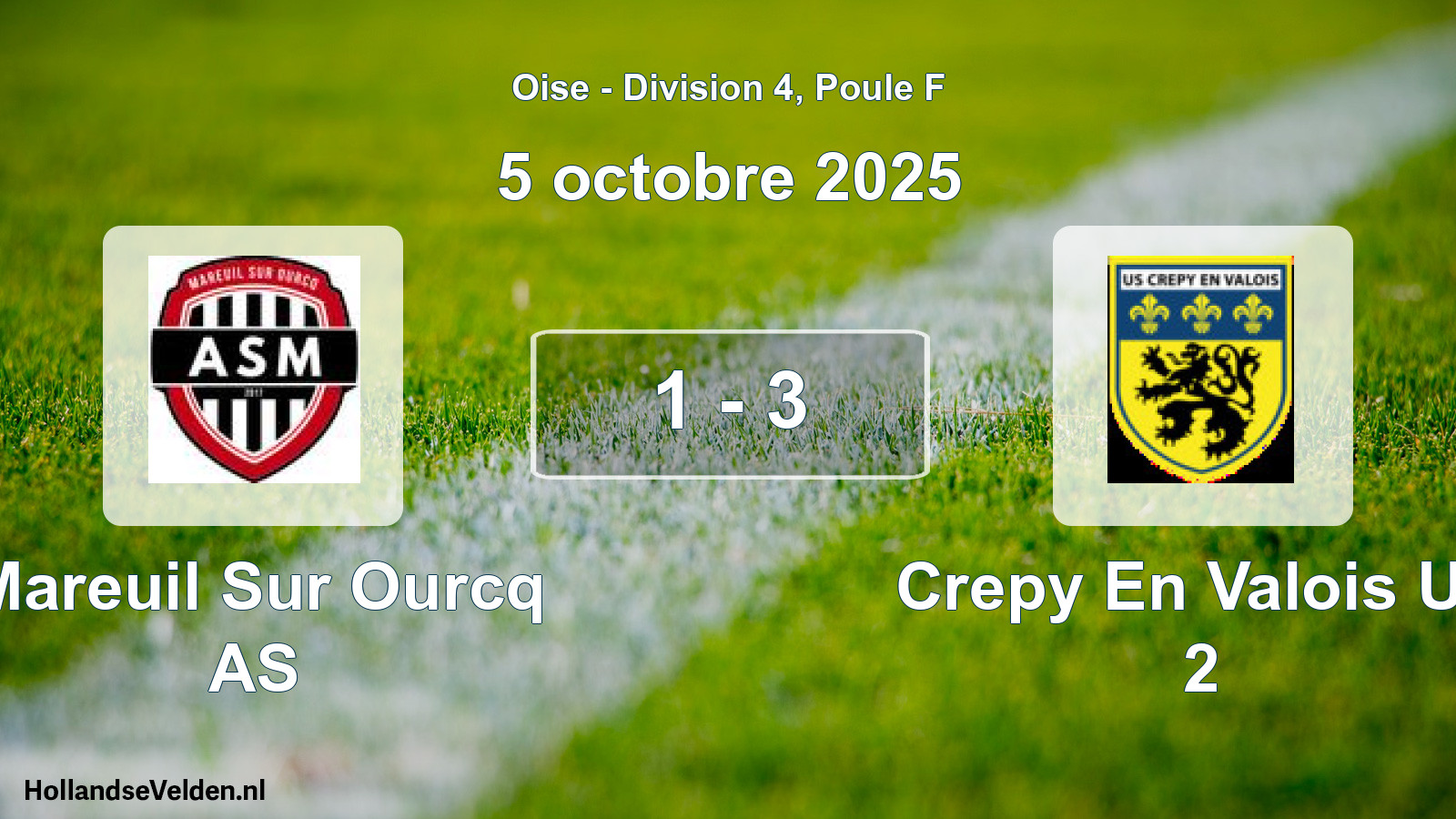 Total number of matches played: Mareuil Sur Ourcq AS - Crepy En Valois US 2 1 - 3 (5 October 2025)