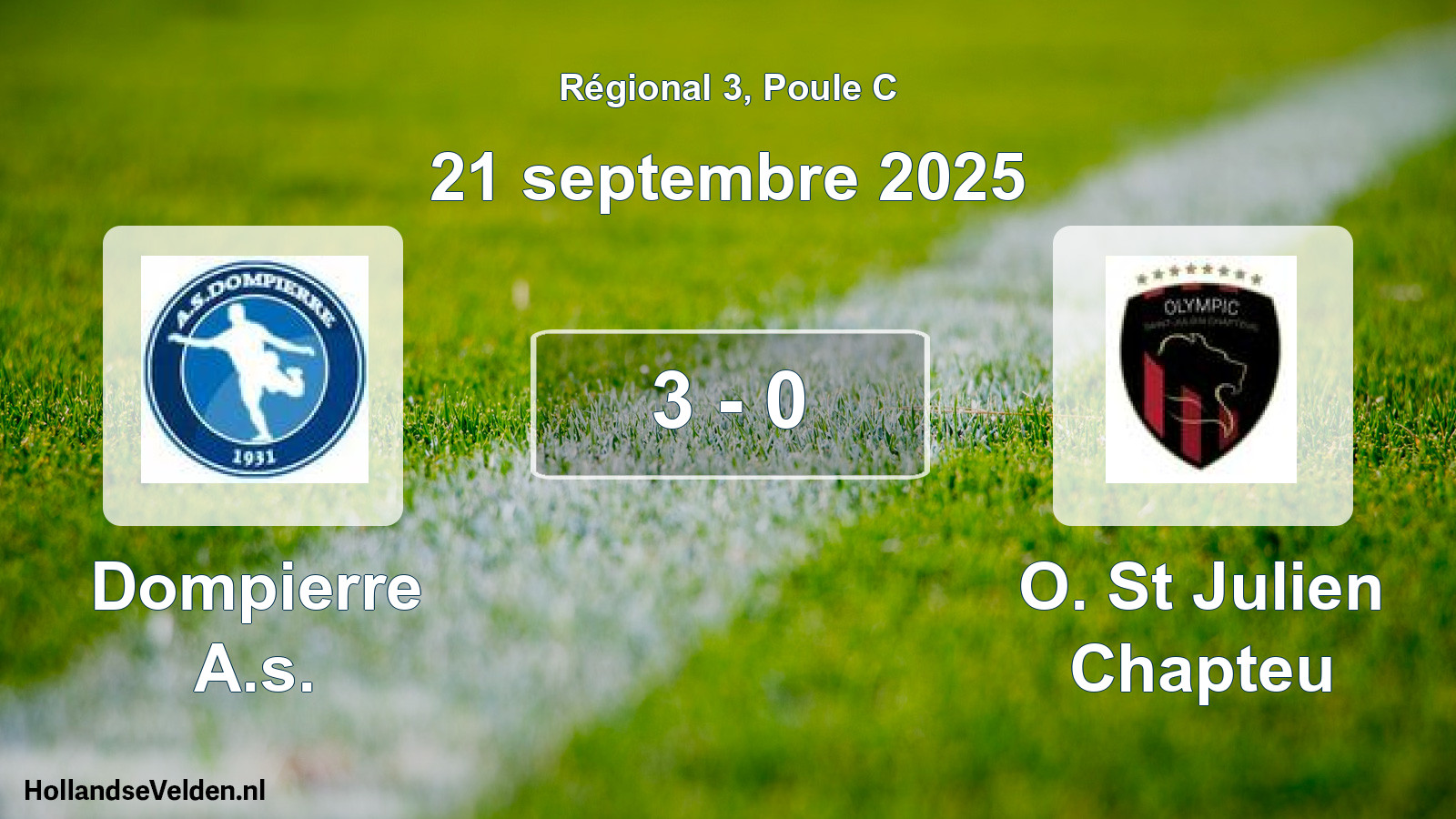 Gespeelde wedstrijd: Dompierre A.s. - O. St Julien Chapteu 3 - 0 (21 septembre 2025)