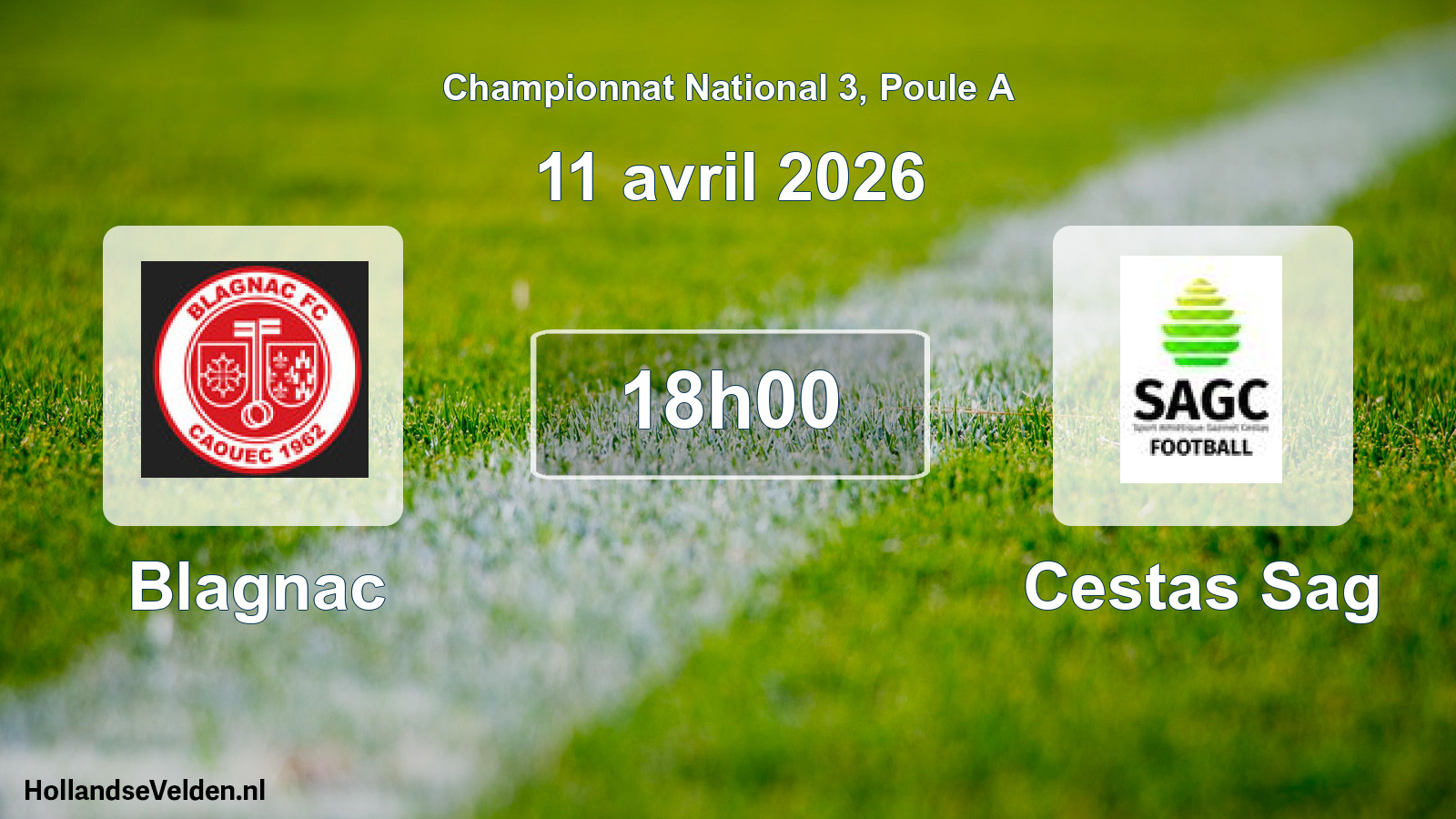 Geplande wedstrijd: Blagnac - Cestas Sag (11 avril 2026)