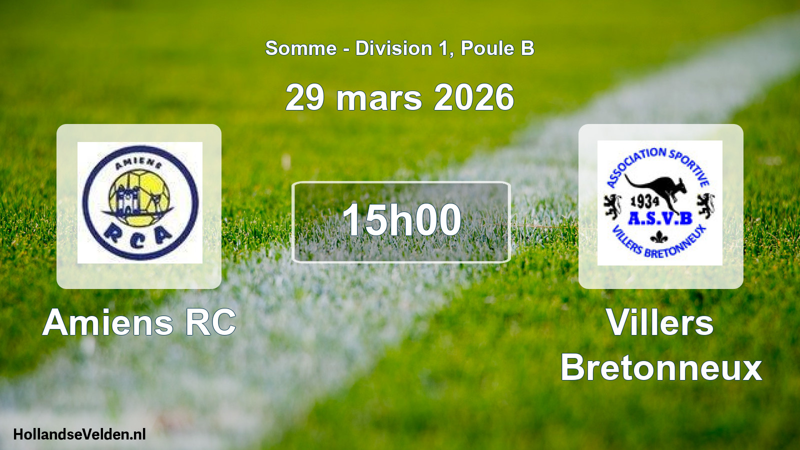 Match programmé: Amiens RC - Villers Bretonneux (29 mars 2026)