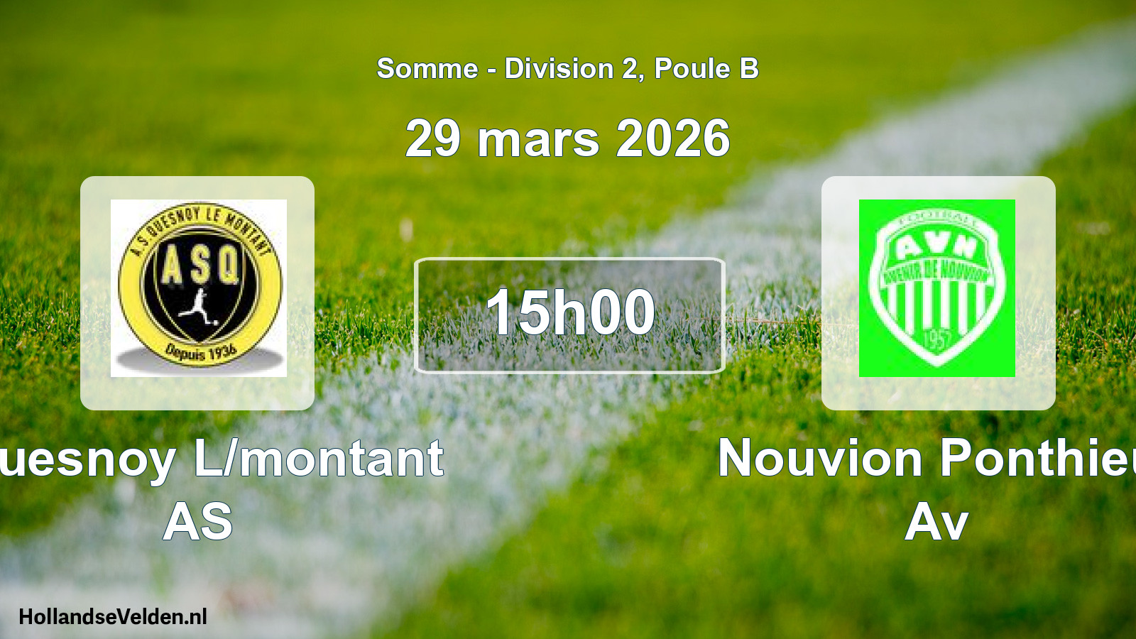 Match programmé: Quesnoy L/montant AS - Nouvion Ponthieu Av (29 mars 2026)