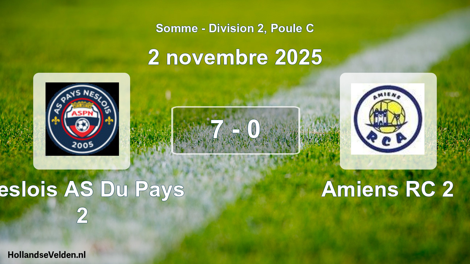Match joué: Neslois AS Du Pays 2 - Amiens RC 2 7 - 0 (2 novembre 2025)