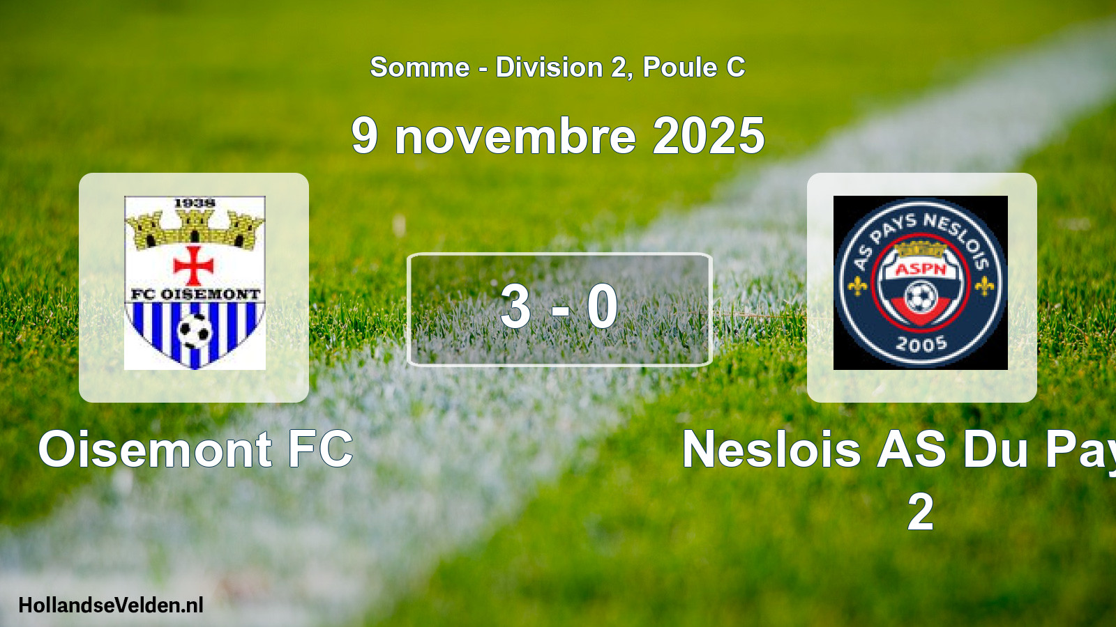 Gespeelde wedstrijd: Oisemont FC - Neslois AS Du Pays 2 3 - 0 (9 november 2025)