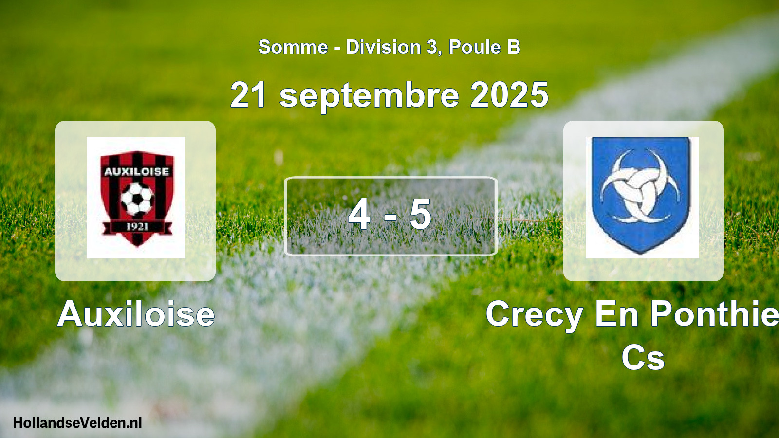 Match joué: Auxiloise - Crecy En Ponthieu Cs 4 - 5 (21 septembre 2025)