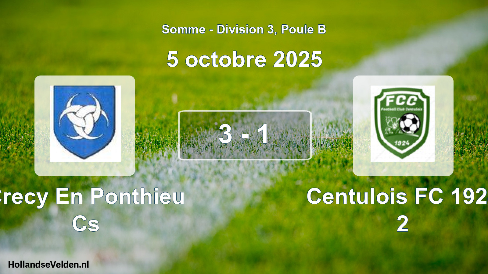 Match joué: Crecy En Ponthieu Cs - Centulois FC 1924 2 3 - 1 (5 octobre 2025)