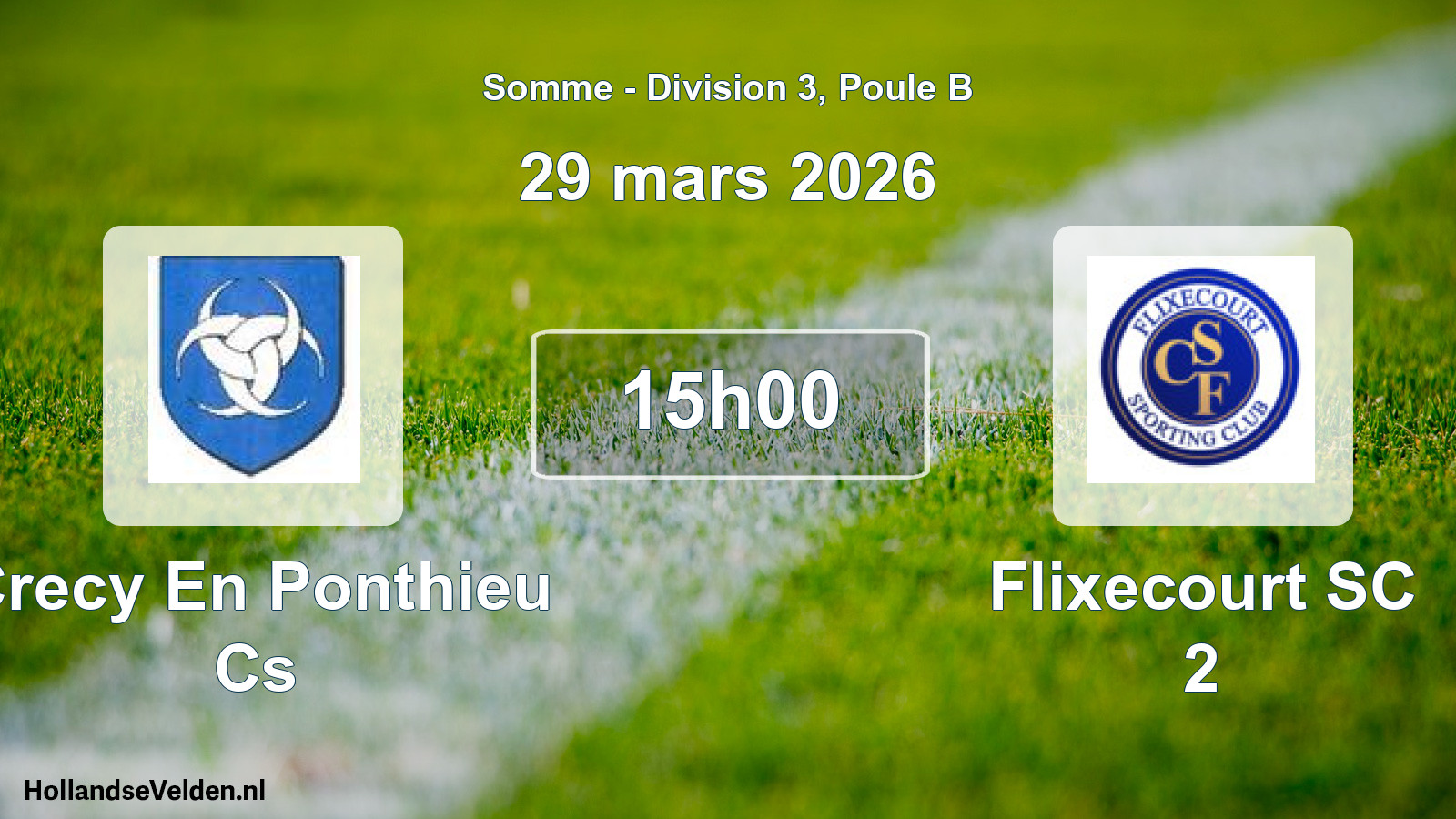 Match programmé: Crecy En Ponthieu Cs - Flixecourt SC 2 (29 mars 2026)