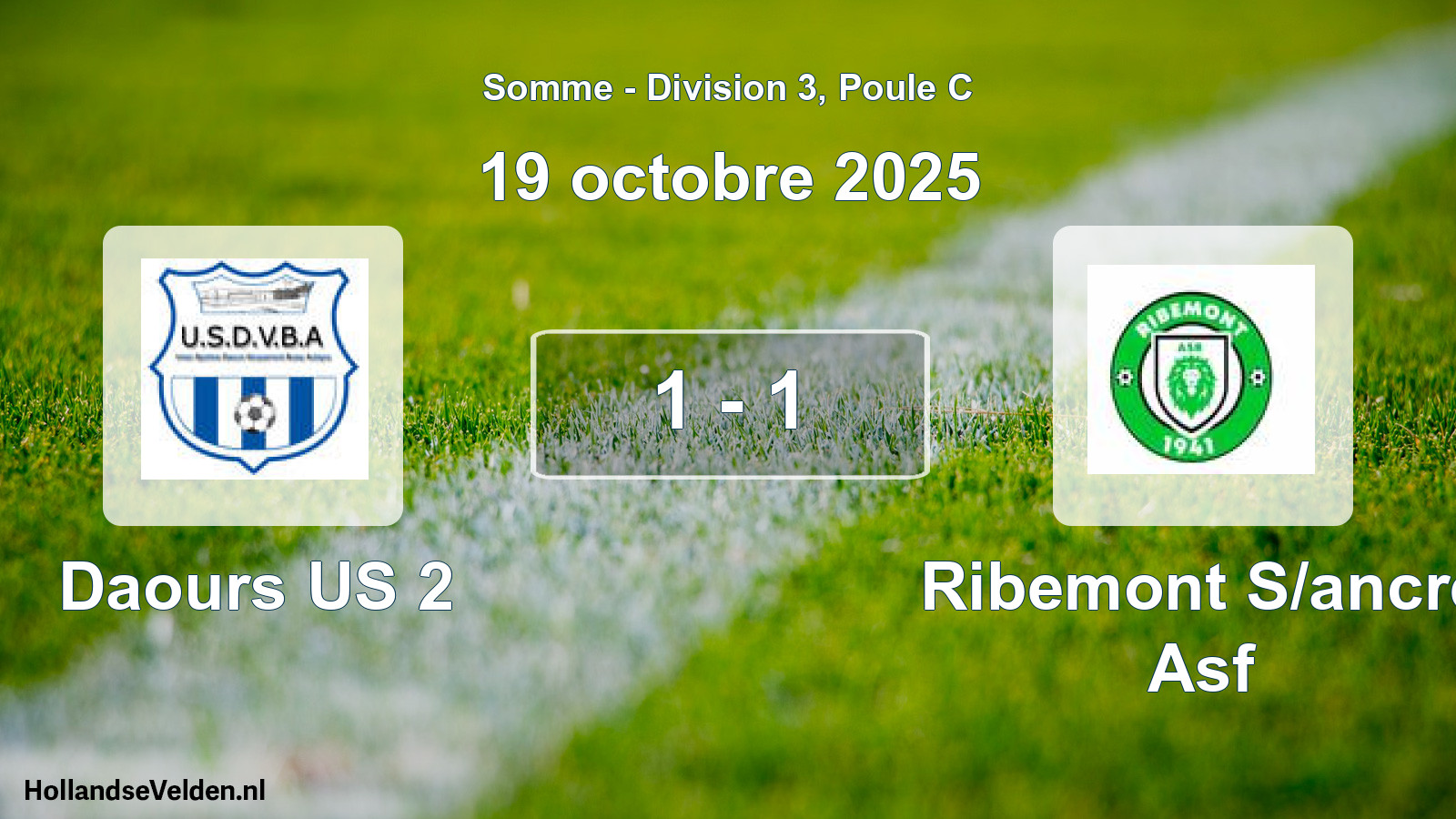 Match joué: Daours US 2 - Ribemont S/ancre Asf 1 - 1 (19 octobre 2025)