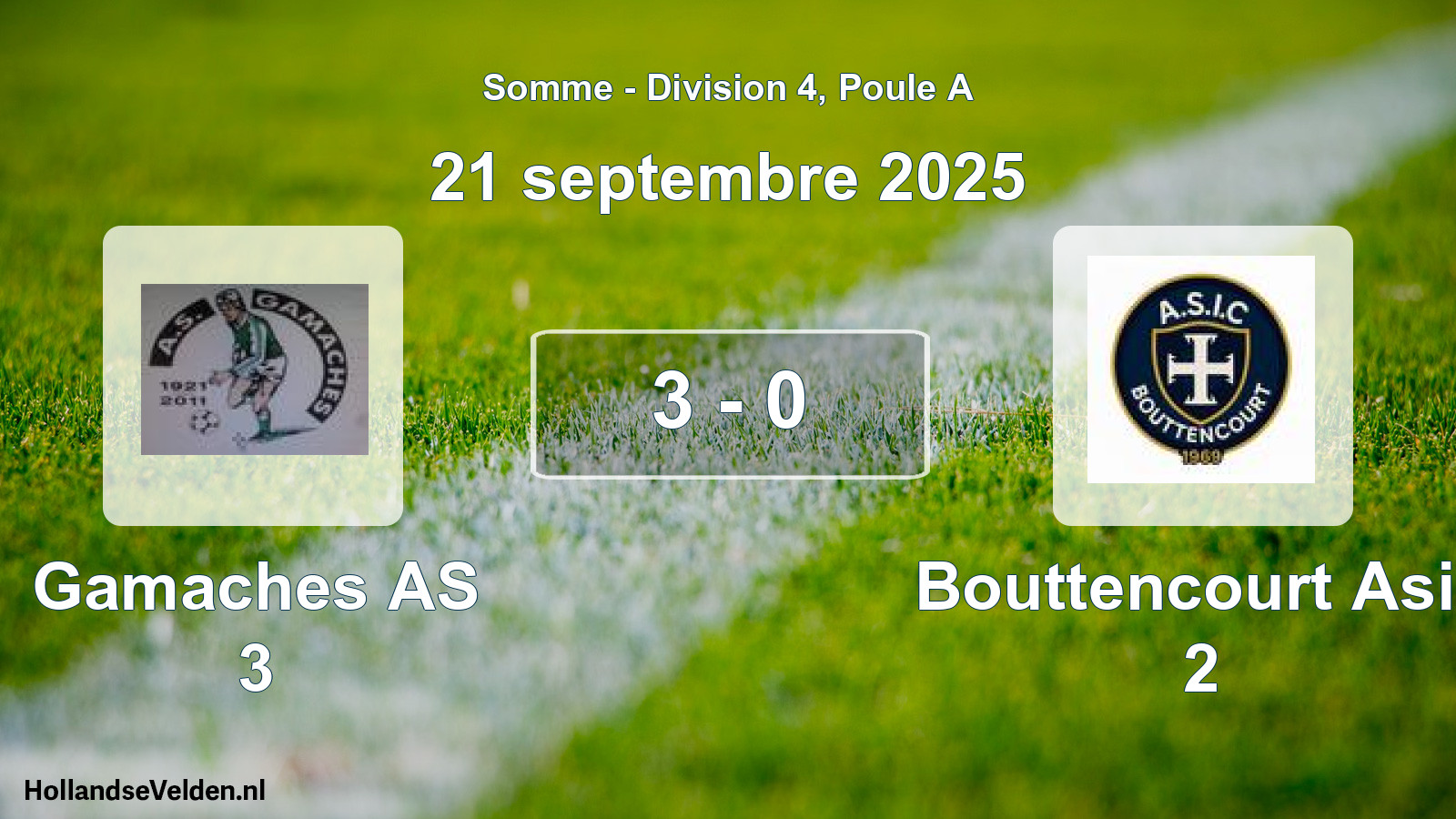 Match joué: Gamaches AS 3 - Bouttencourt Asic 2 3 - 0 (21 septembre 2025)