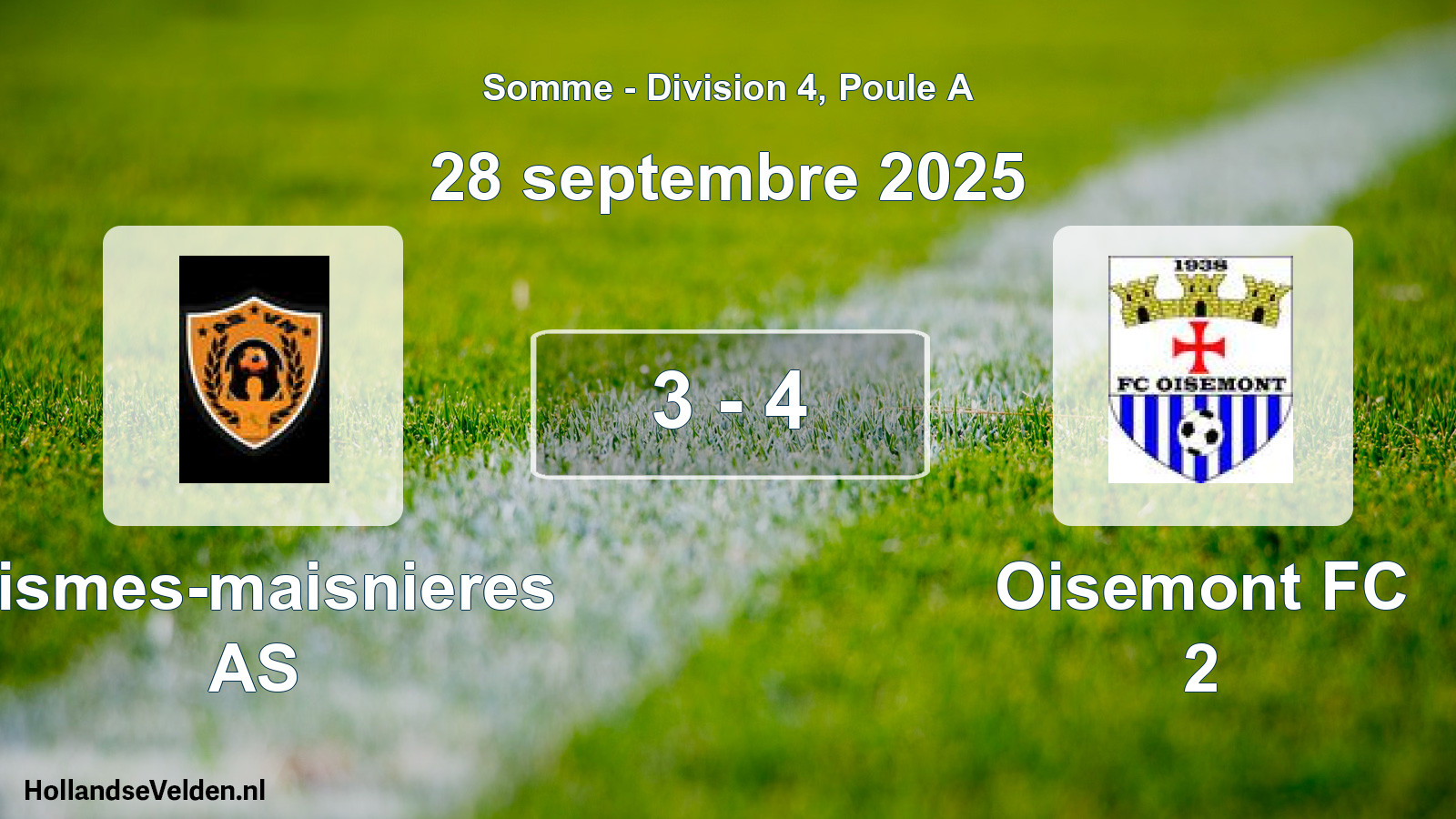 Match joué: Vismes-maisnieres AS - Oisemont FC 2 3 - 4 (28 septembre 2025)