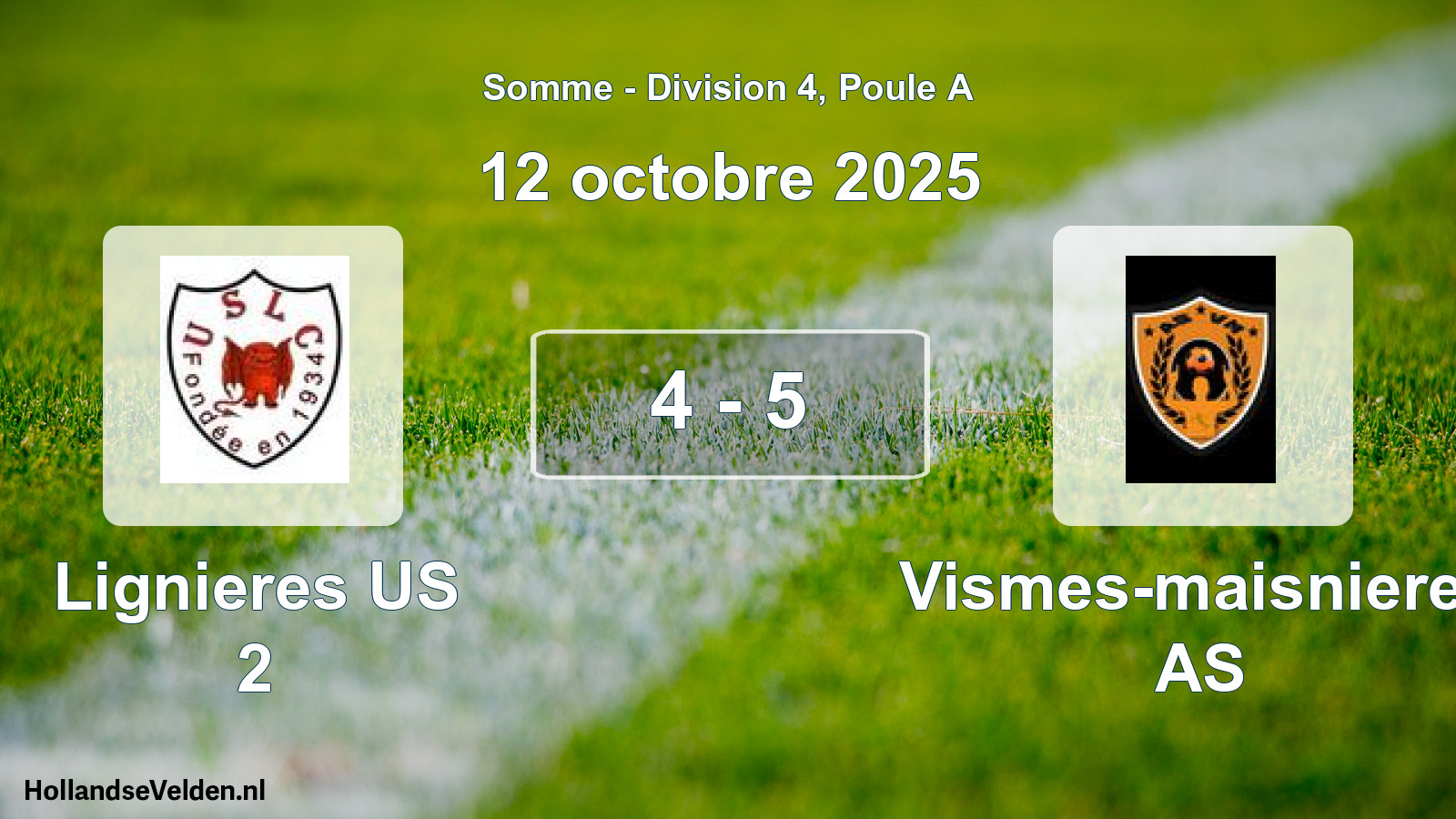 Match joué: Lignieres US 2 - Vismes-maisnieres AS 4 - 5 (12 octobre 2025)