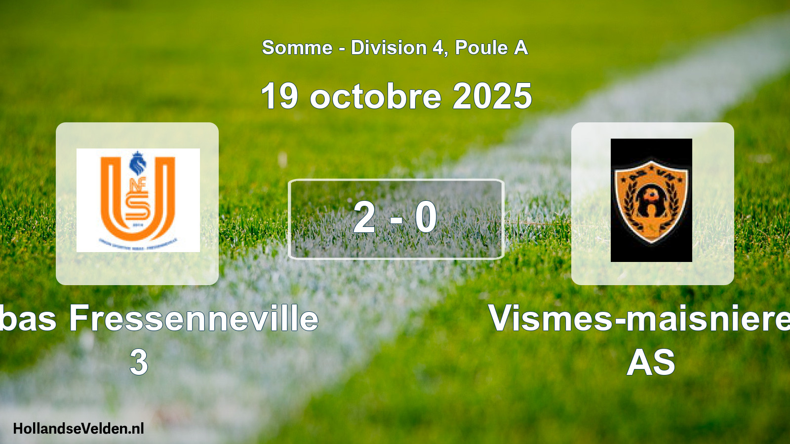 Match joué: Nibas Fressenneville 3 - Vismes-maisnieres AS 2 - 0 (19 octobre 2025)
