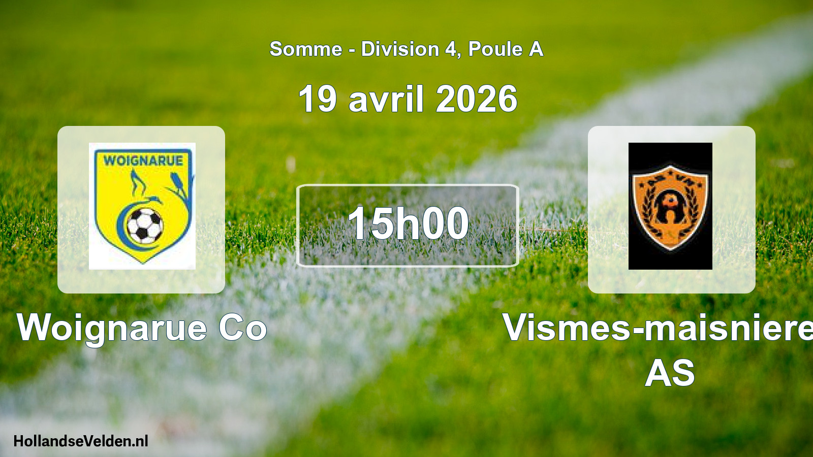 Match programmé: Woignarue Co - Vismes-maisnieres AS (19 avril 2026)