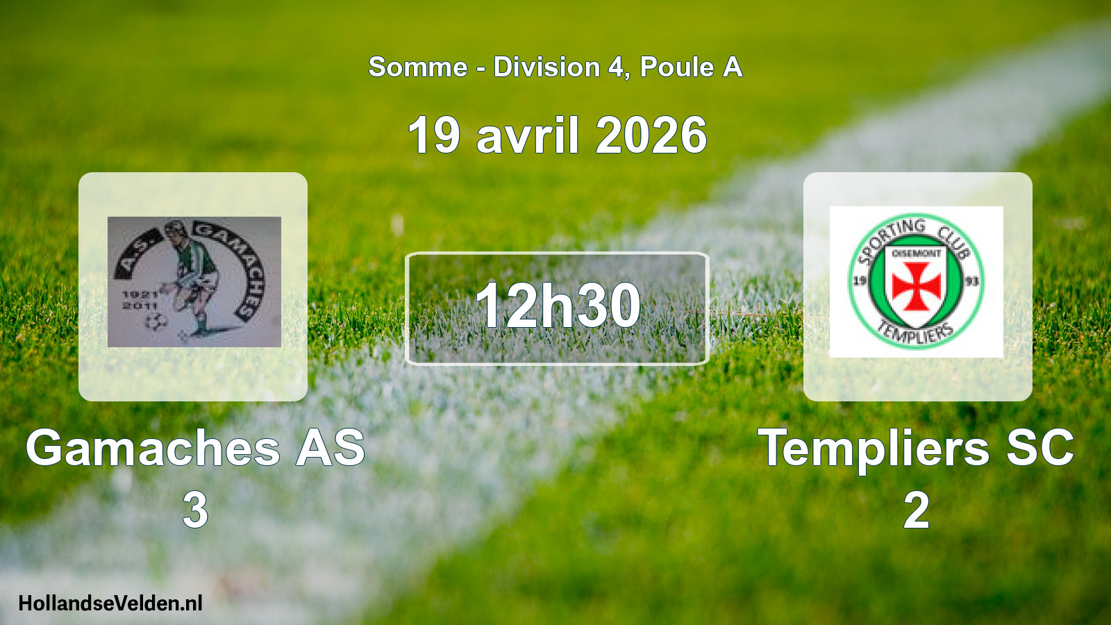 Match programmé: Gamaches AS 3 - Templiers SC 2 (19 avril 2026)