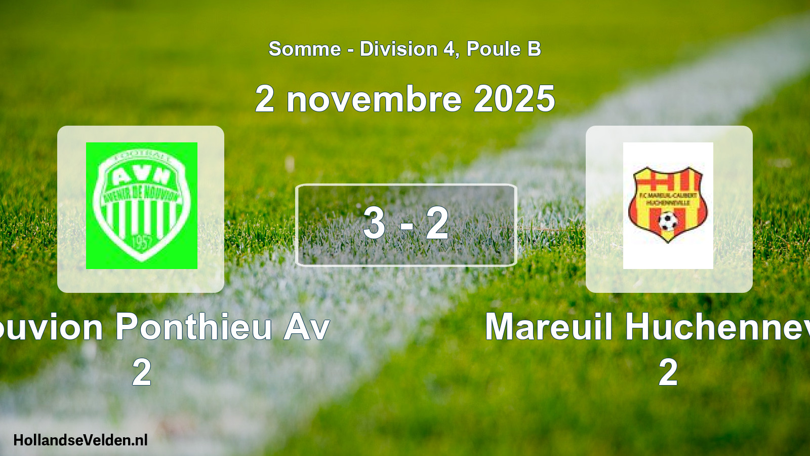 Match joué: Nouvion Ponthieu Av 2 - Mareuil Huchennevill 2 3 - 2 (2 novembre 2025)