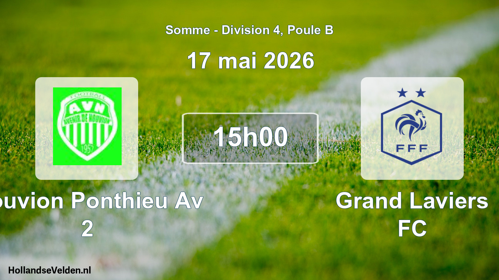 Match programmé: Nouvion Ponthieu Av 2 - Grand Laviers FC (17 mai 2026)