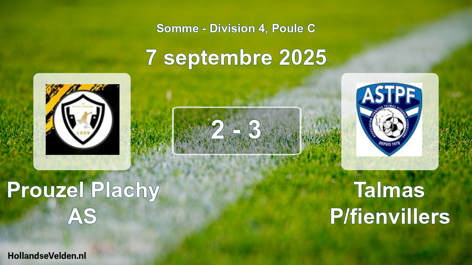 Match joué: Prouzel Plachy AS - Talmas P/fienvillers 2 - 3 (7 septembre 2025)