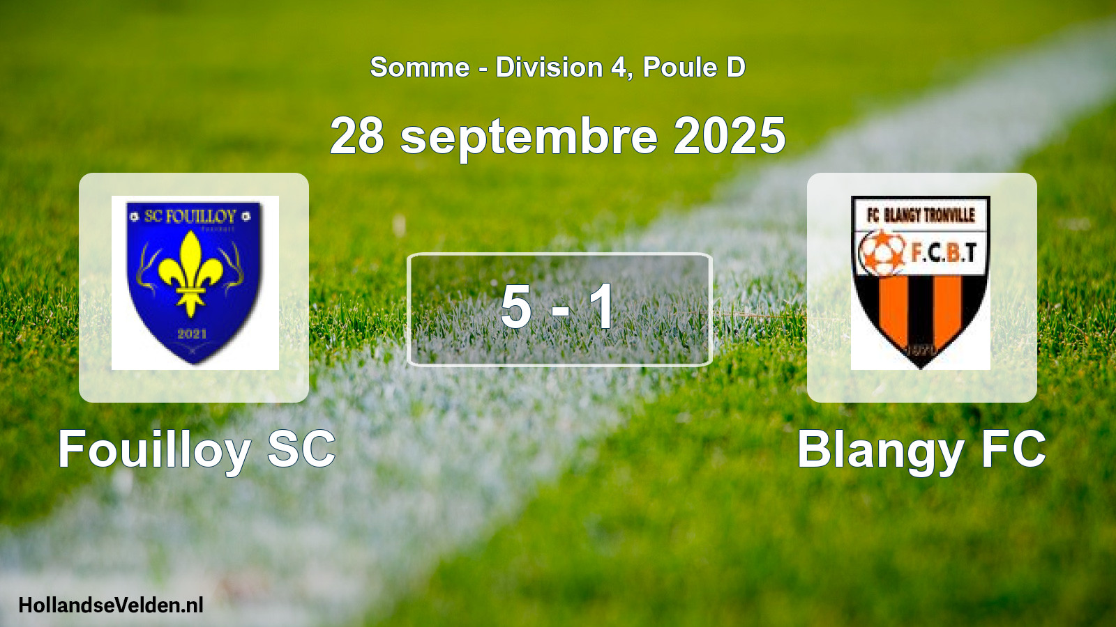 Match joué: Fouilloy SC - Blangy FC 5 - 1 (28 septembre 2025)