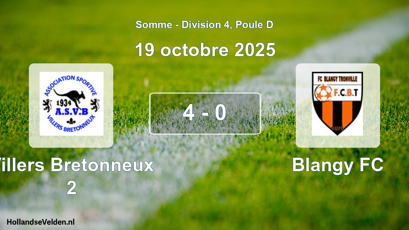 Match joué: Villers Bretonneux 2 - Blangy FC 4 - 0 (19 octobre 2025)