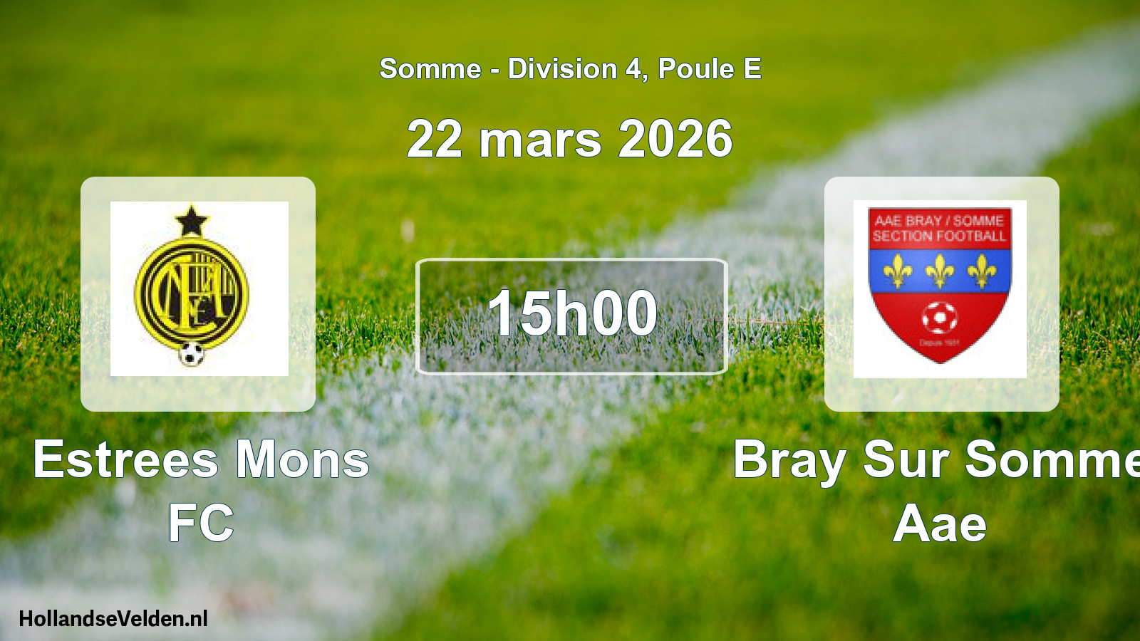 Match programmé: Estrees Mons FC - Bray Sur Somme Aae (22 mars 2026)