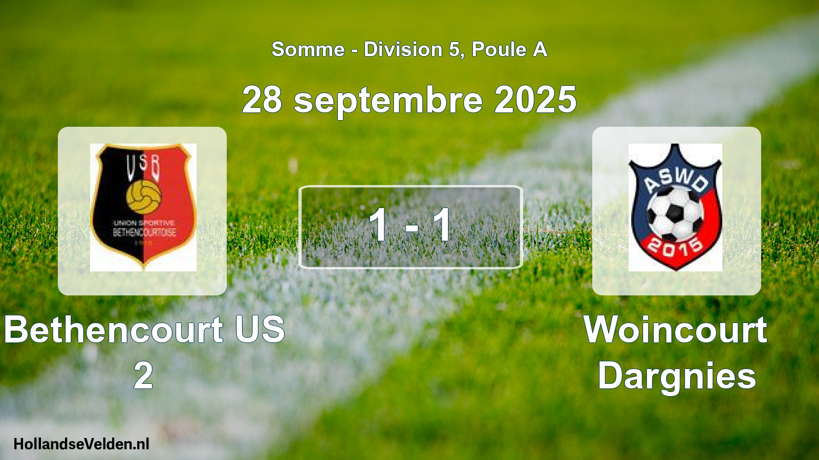 Gespeelde wedstrijd: Bethencourt US 2 - Woincourt Dargnies 1 - 1 (28 september 2025)