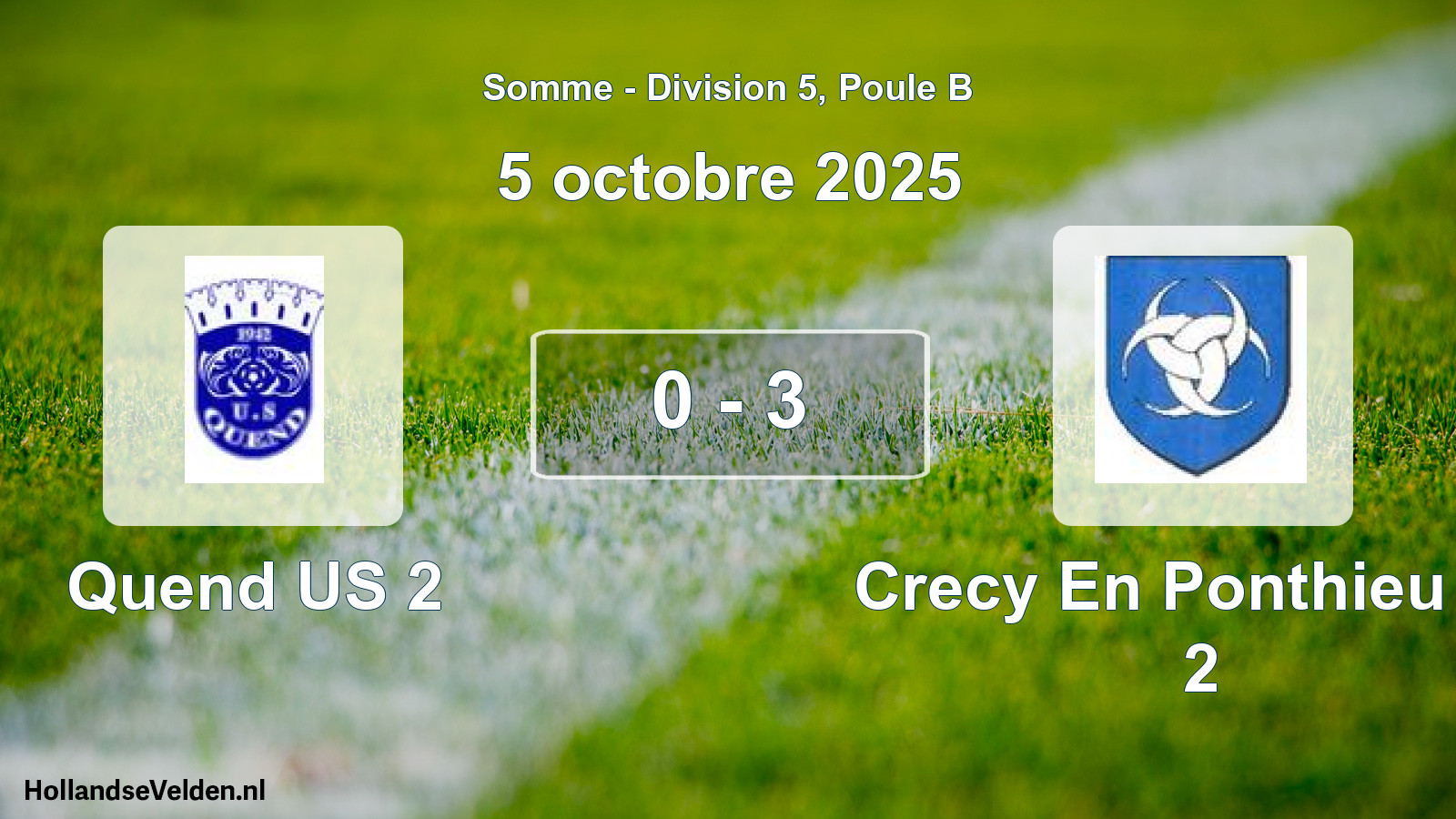 Match joué: Quend US 2 - Crecy En Ponthieu Cs 2 0 - 3 (5 octobre 2025)