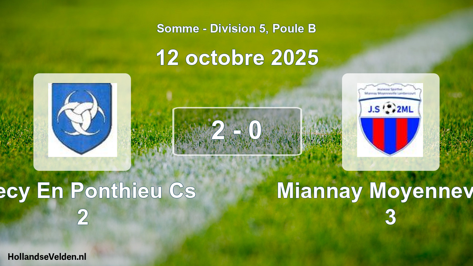 Total number of matches played: Crecy En Ponthieu Cs 2 - Miannay Moyenneville 3 2 - 0 (12 October 2025)