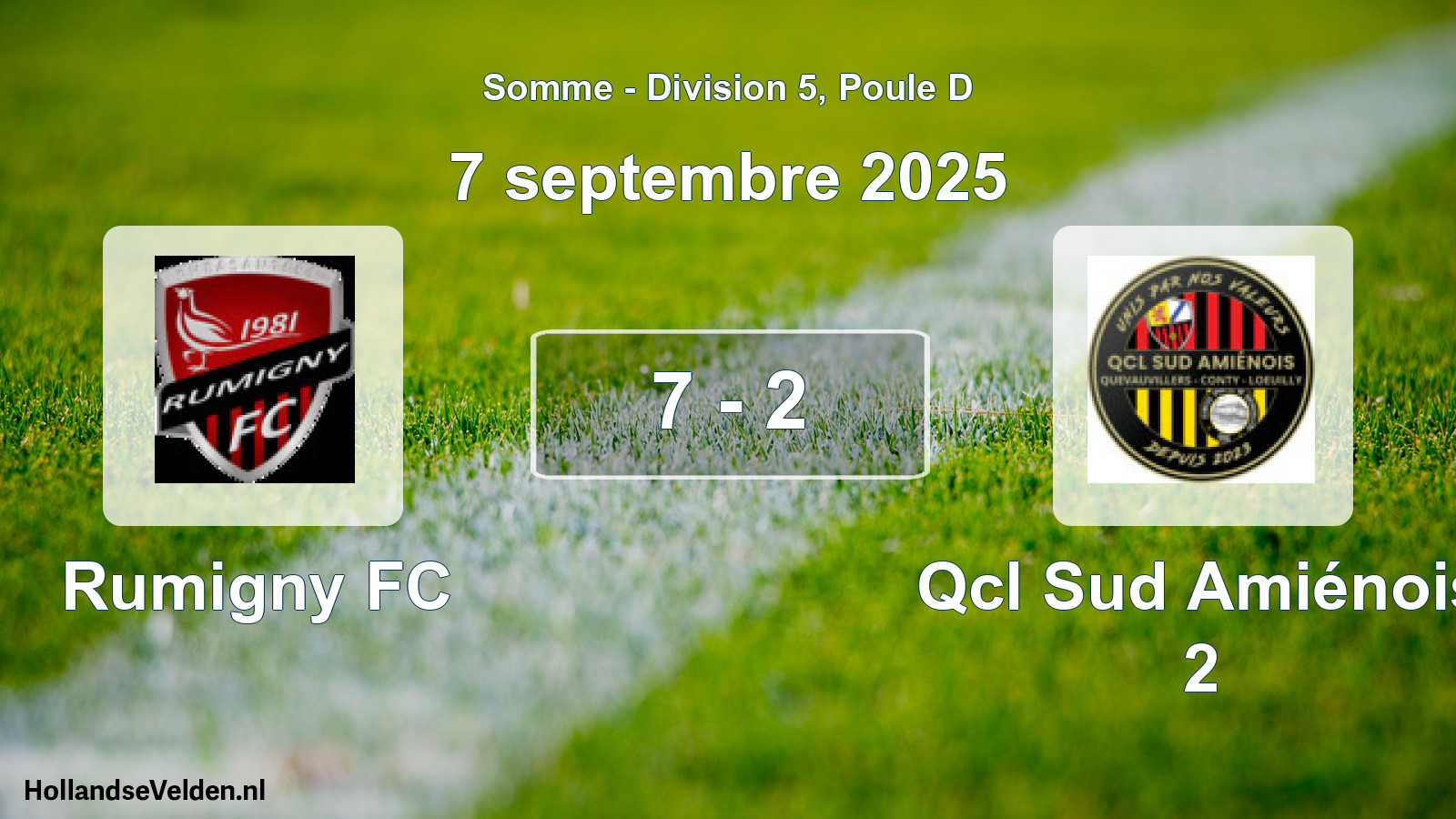 Total number of matches played: Rumigny FC - Qcl Sud Amiénois 2 7 - 2 (7 September 2025)