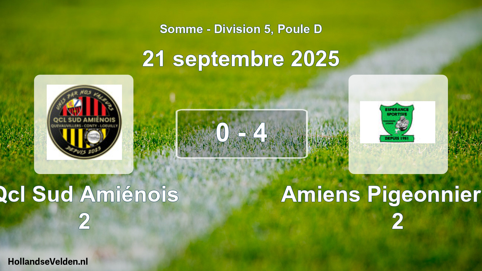 Match joué: Qcl Sud Amiénois 2 - Amiens Pigeonnier Es 2 0 - 4 (21 septembre 2025)