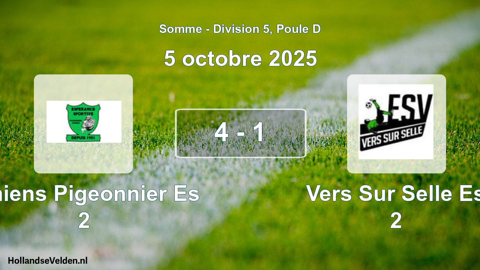 Match joué: Amiens Pigeonnier Es 2 - Vers Sur Selle Es 2 4 - 1 (5 octobre 2025)