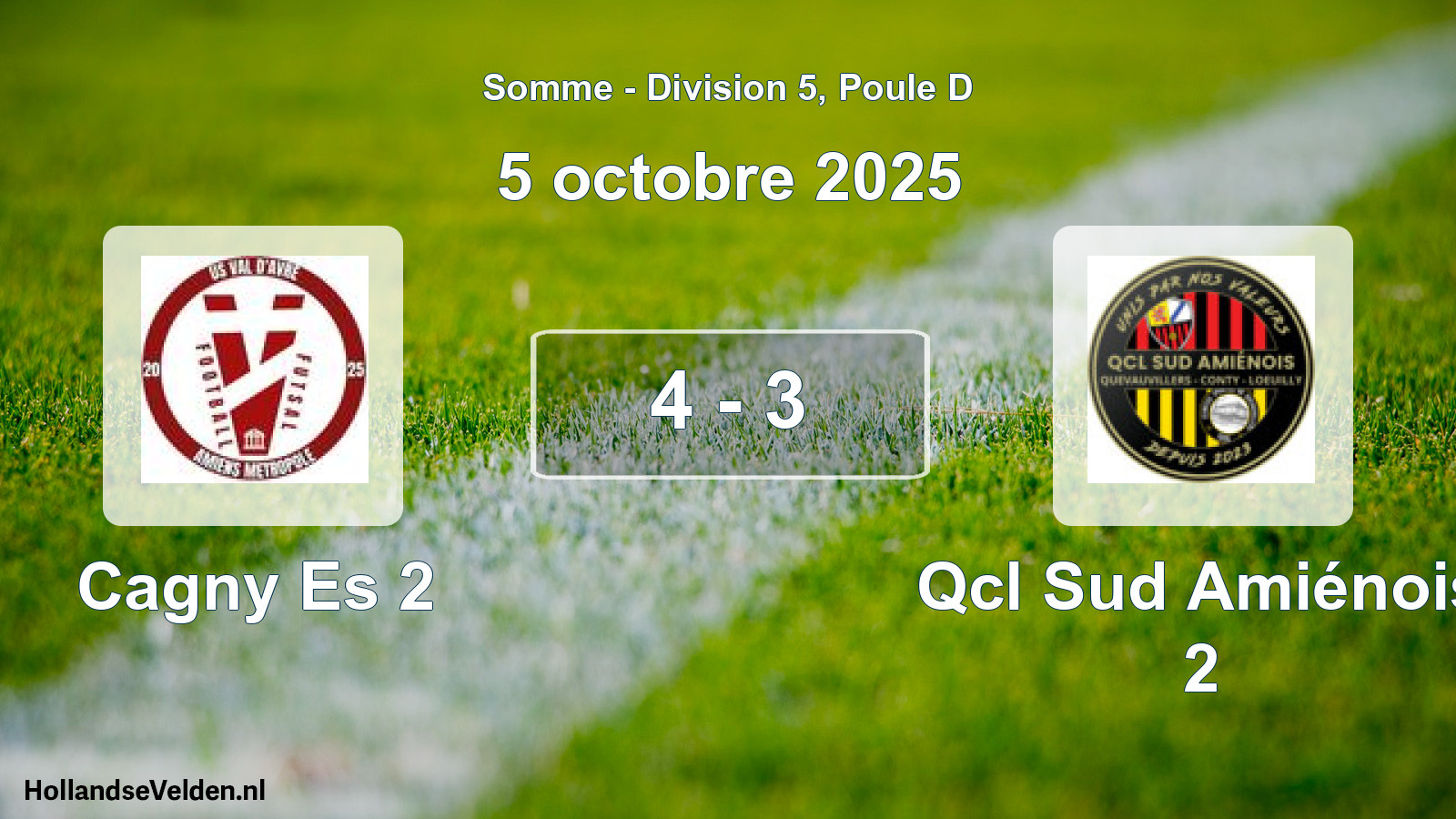 Match joué: Cagny Es 2 - Qcl Sud Amiénois 2 4 - 3 (5 octobre 2025)